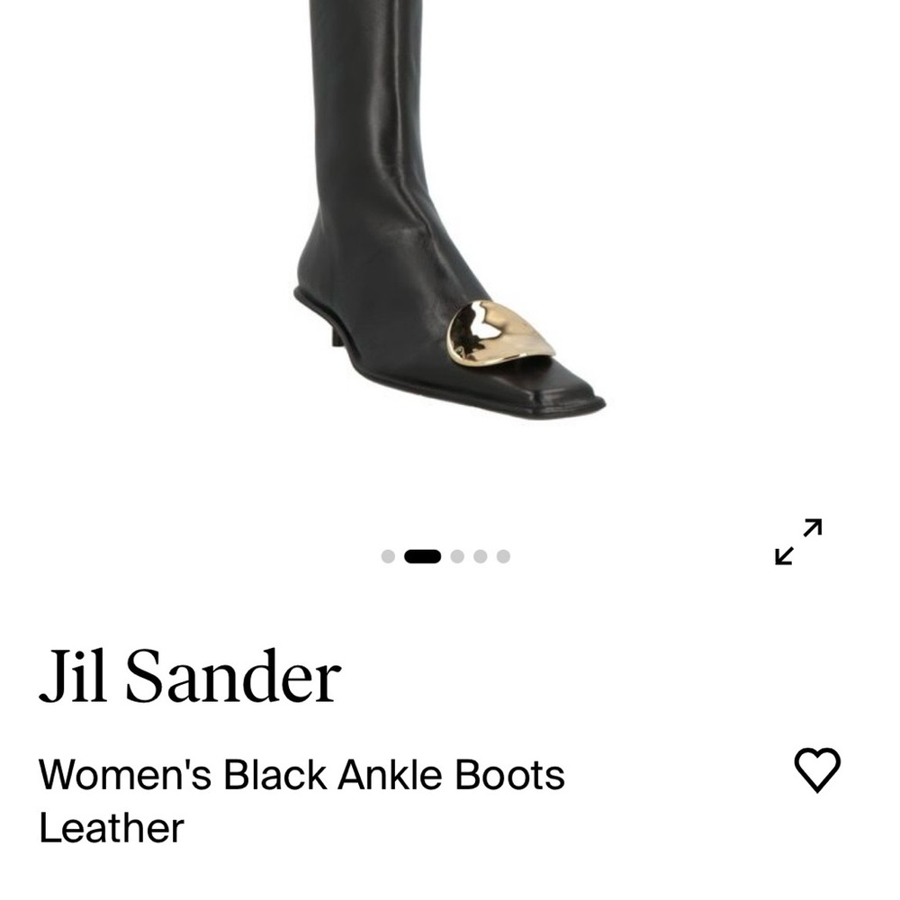 Jil Sander Black Leather Ankle Boots with Gold Detail